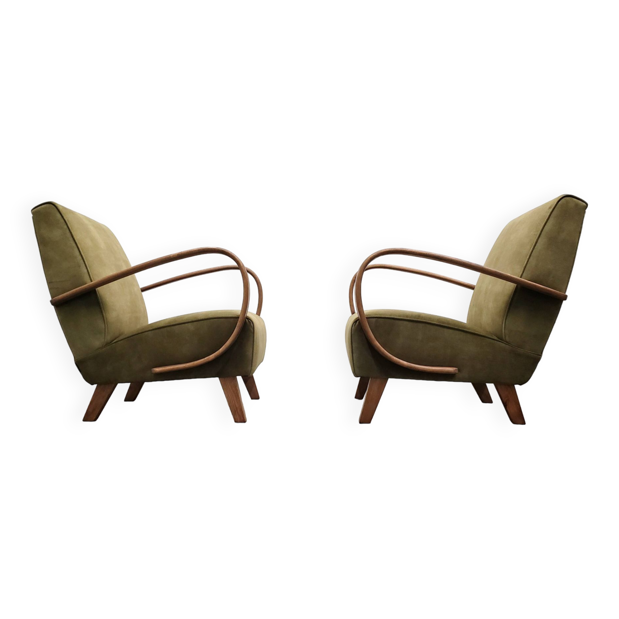 1930 Jindrich Halabala Bentwood Armchair in Forest Green Velvet