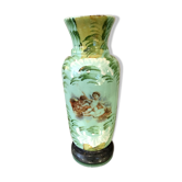 Green opaline vase decorated with cherubs painted and enamelled motifs