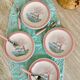 4 vintage powder pink dessert plates