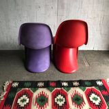 Set of 2 Panton chairs by Verner Panton for Vitra in purple and plum plastic, matte finish.