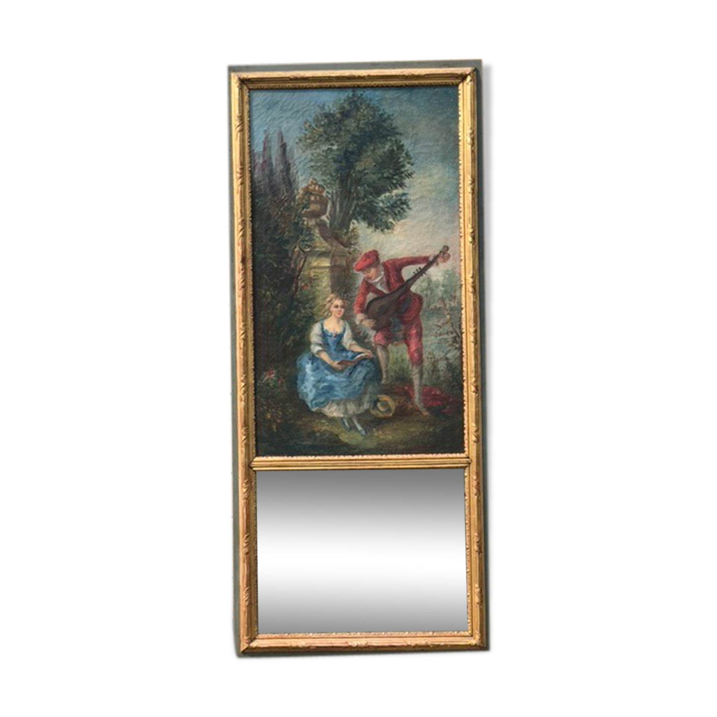 Trumeau miroir peinture scène galante bois doré