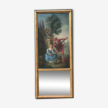 Trumeau miroir peinture scène galante bois doré