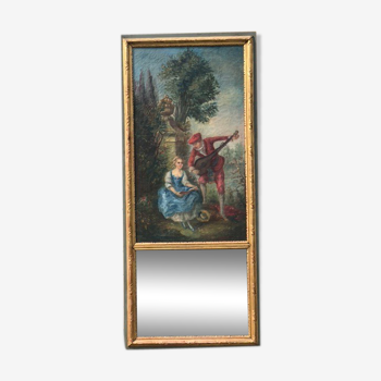 Trumeau mirror painting scene gallant gilded wood