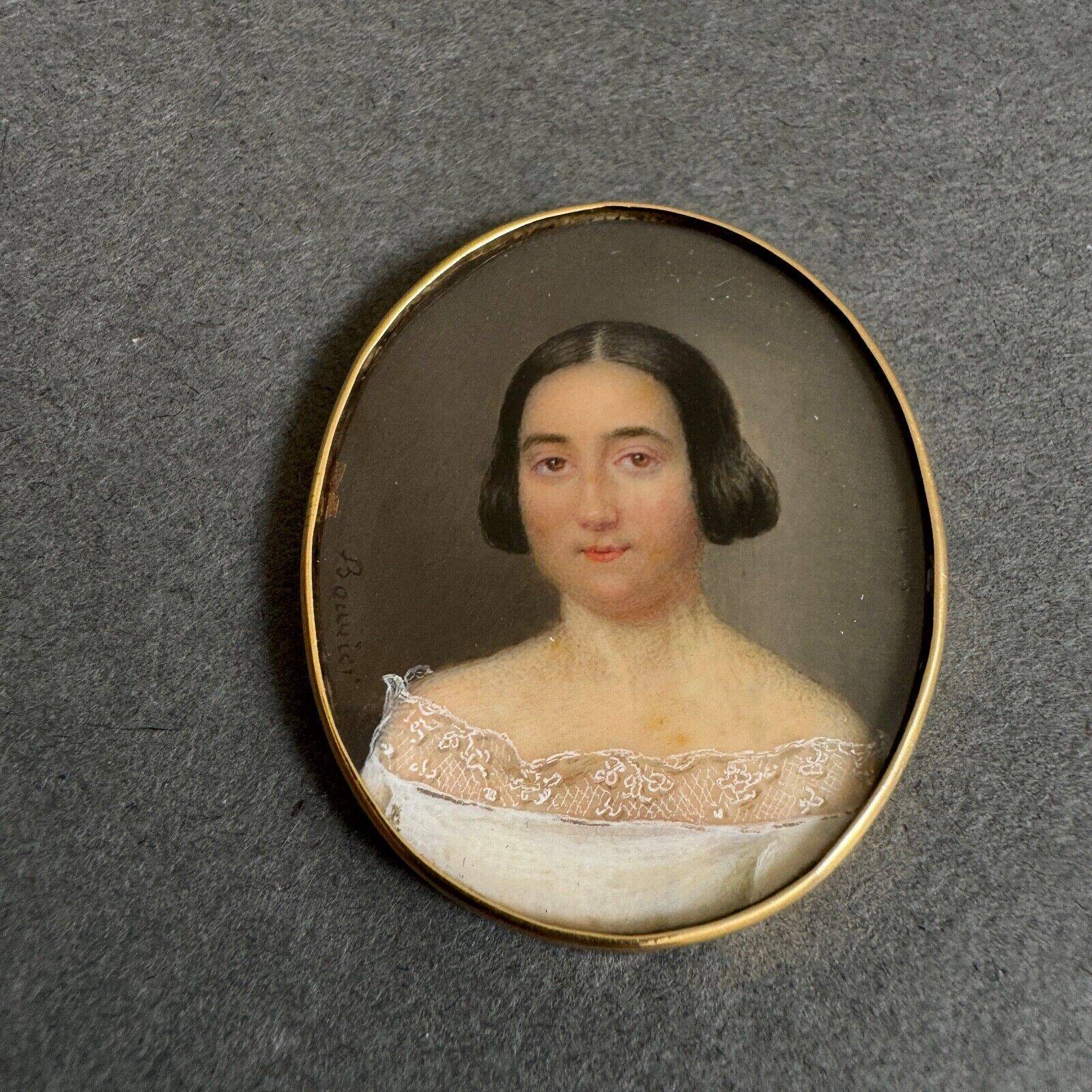 Miniature early 19th century hand painted by Bouvier portrait of a woman
