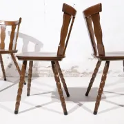 Set of 3 brutalist chairs with arched cut-outs and turned legs