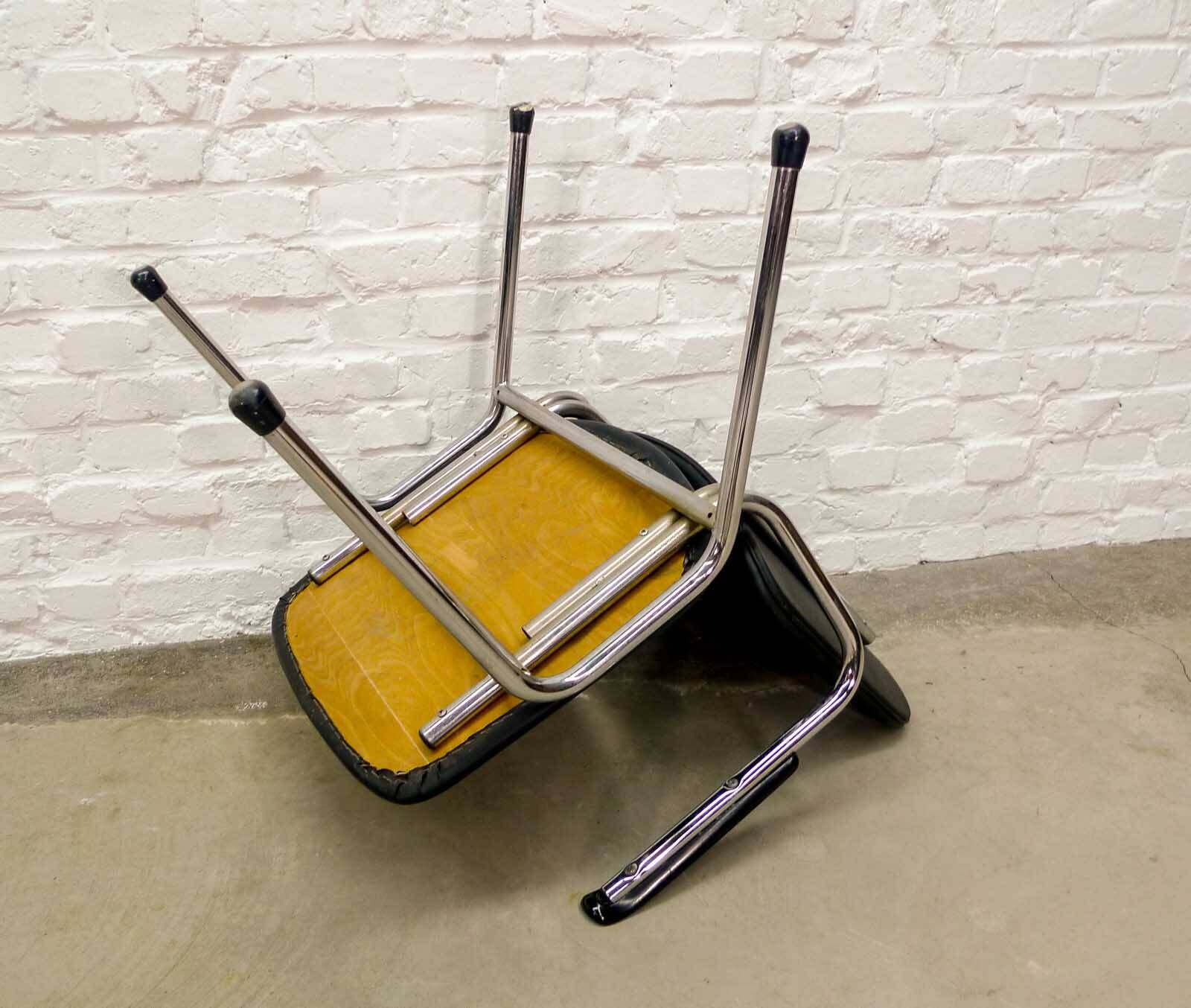 Black Leatherette Dutch Design Gispen Armchairs by Martin de Wit, 1960s.