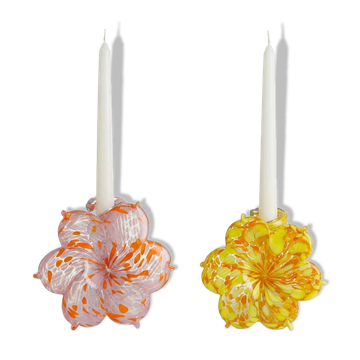 Pair of flower candle holders handmade in Italy.