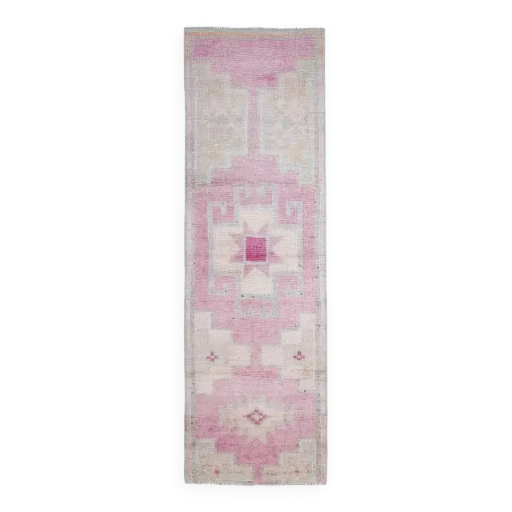 Vintage Turkish Oushak handmade wool cotton pink runner rug 100x320