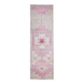Tapis couloir vintage turc Oushak fait à la main en laine et coton rose 100x320