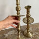 Pair of engraved brass candle holders