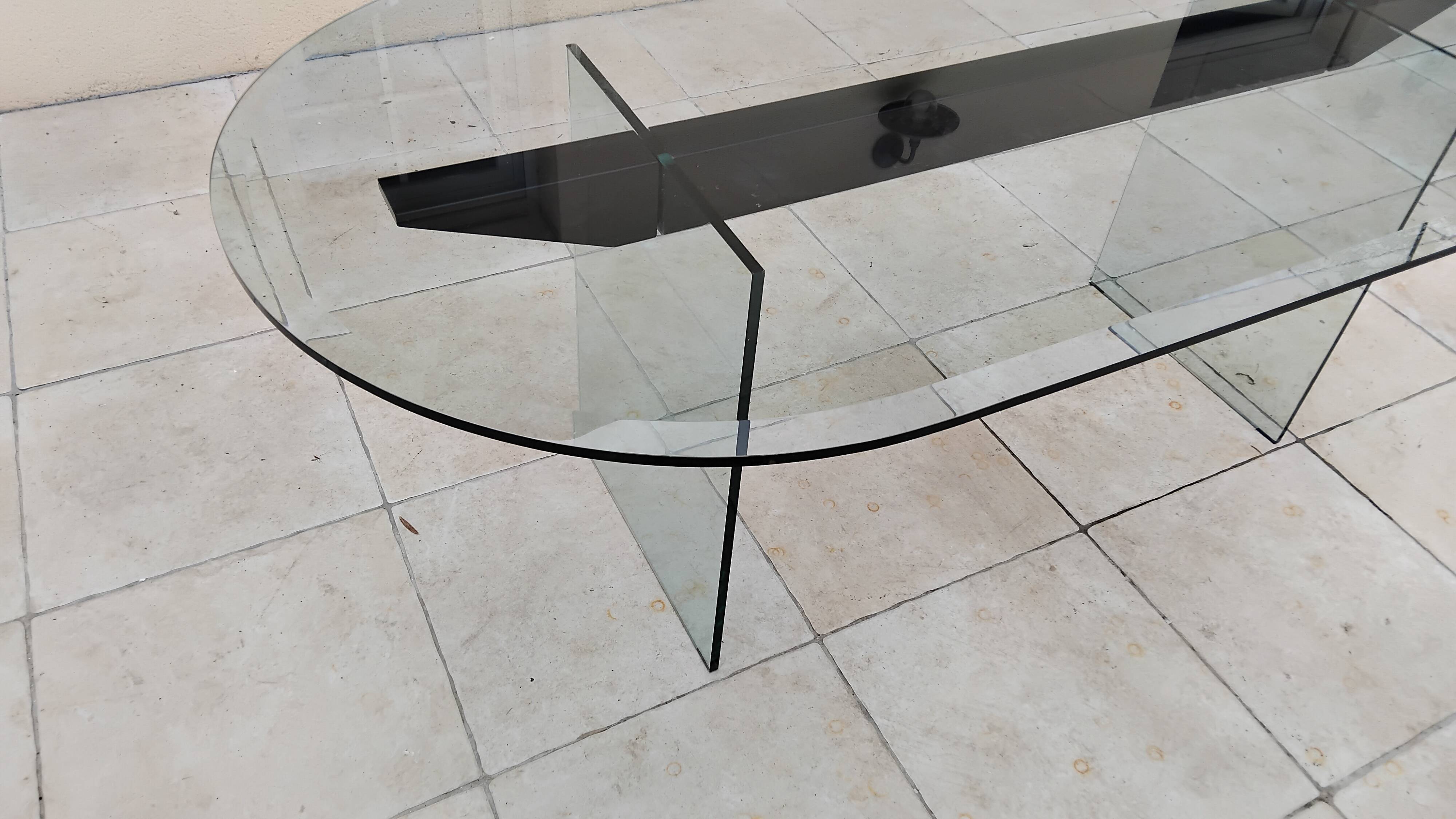 Vintage 1970s Italian design glass dining table.