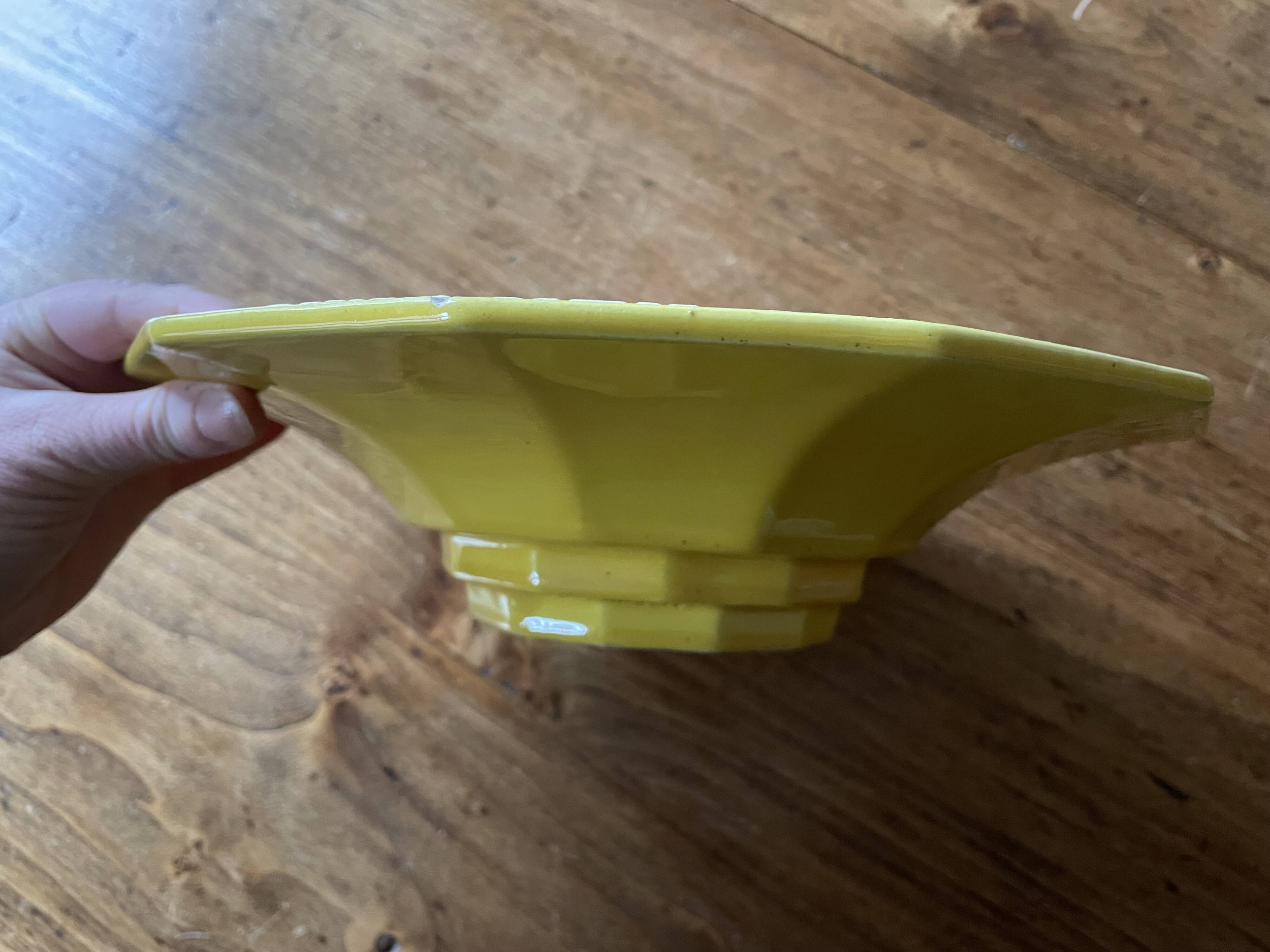Old salad bowl, fruit bowl - yellow and white ceramic, vintage