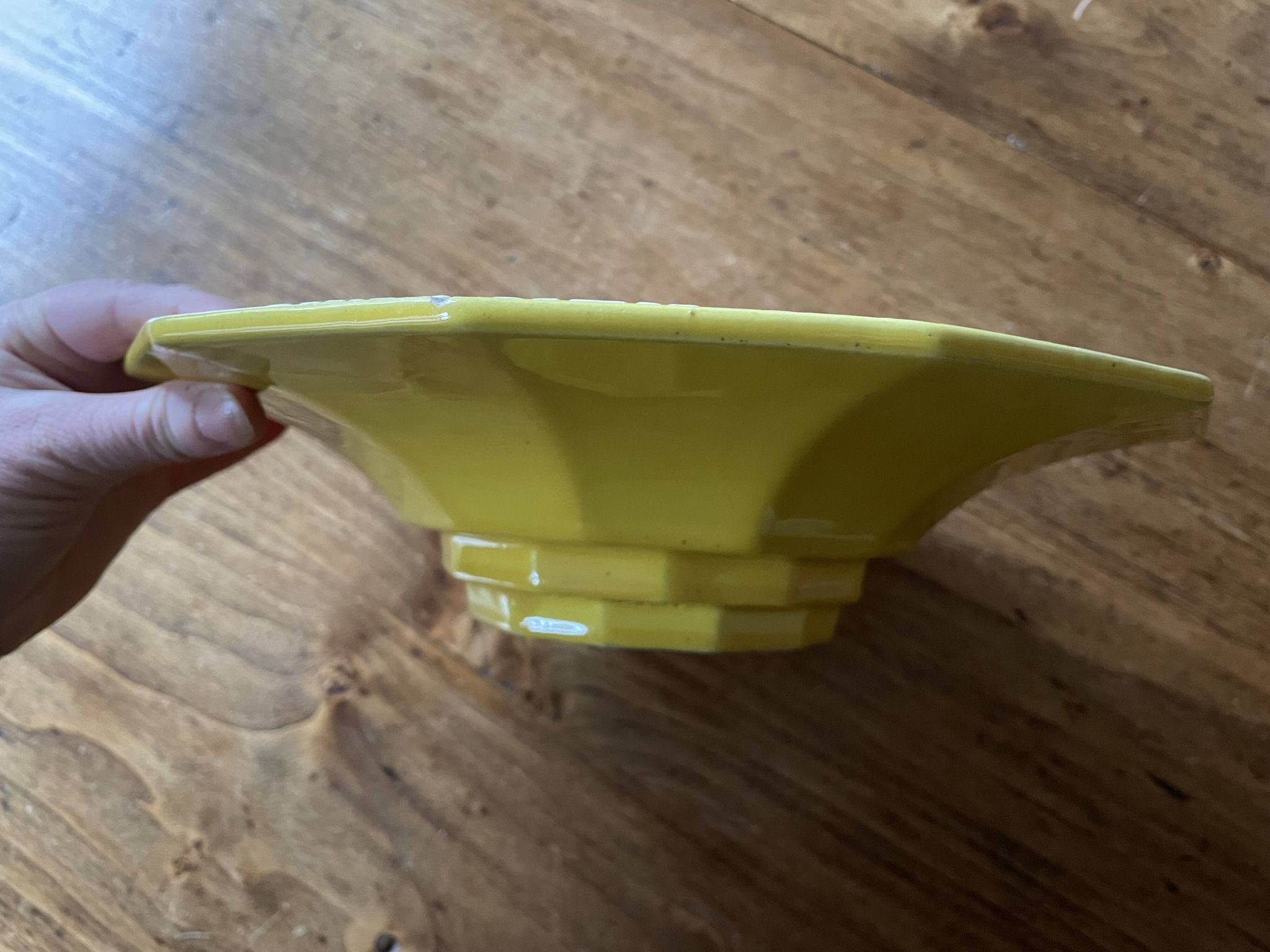 Old salad bowl, fruit bowl - yellow and white ceramic, vintage