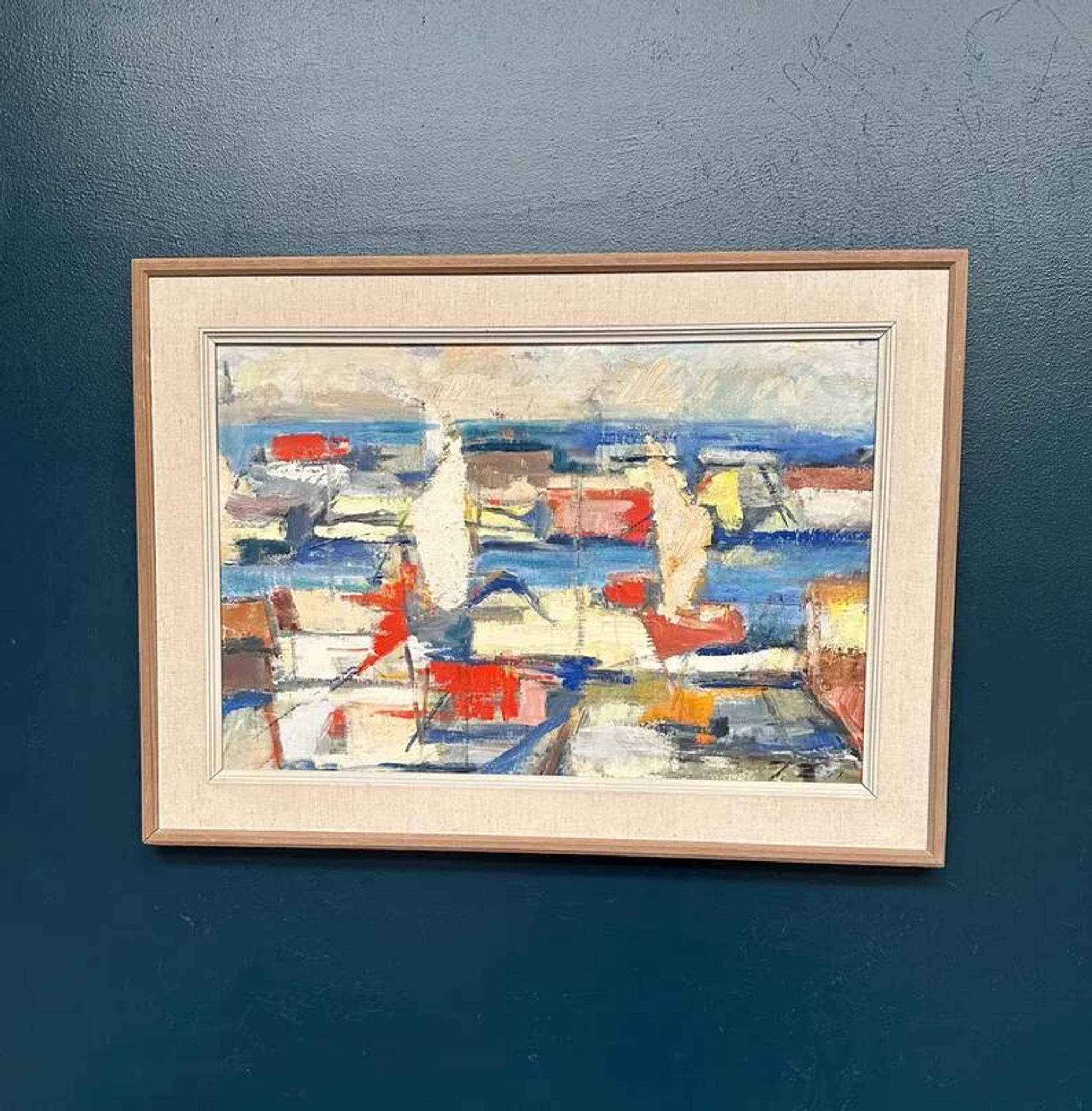 Original Swedish Oil on Canvas - "Abstract Harbour Motif" vintage