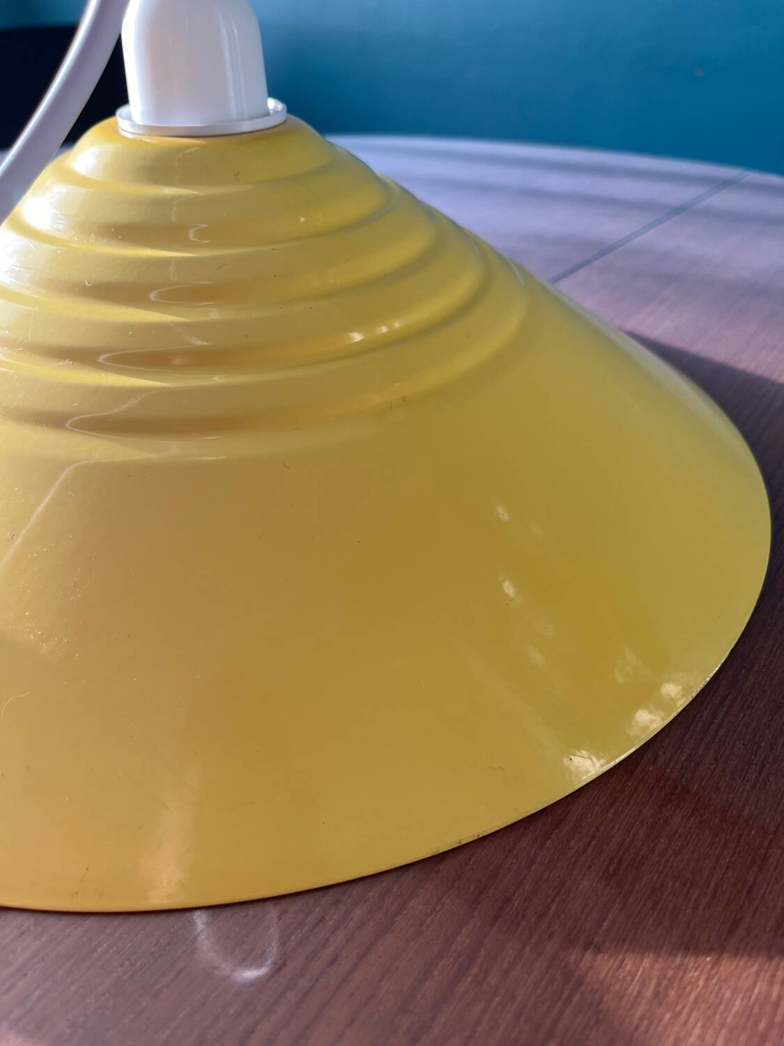 Yellow metal pendant light from the 80s