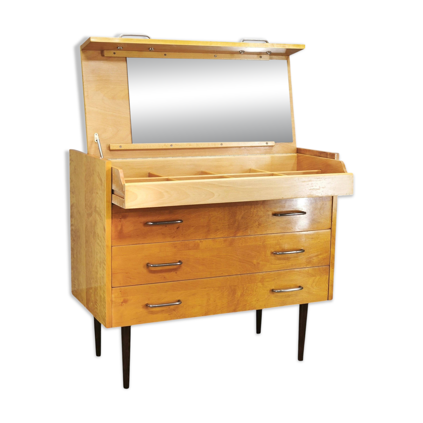 1970s UP Zavody Czech Mid Century Vanity Chest With Mirror