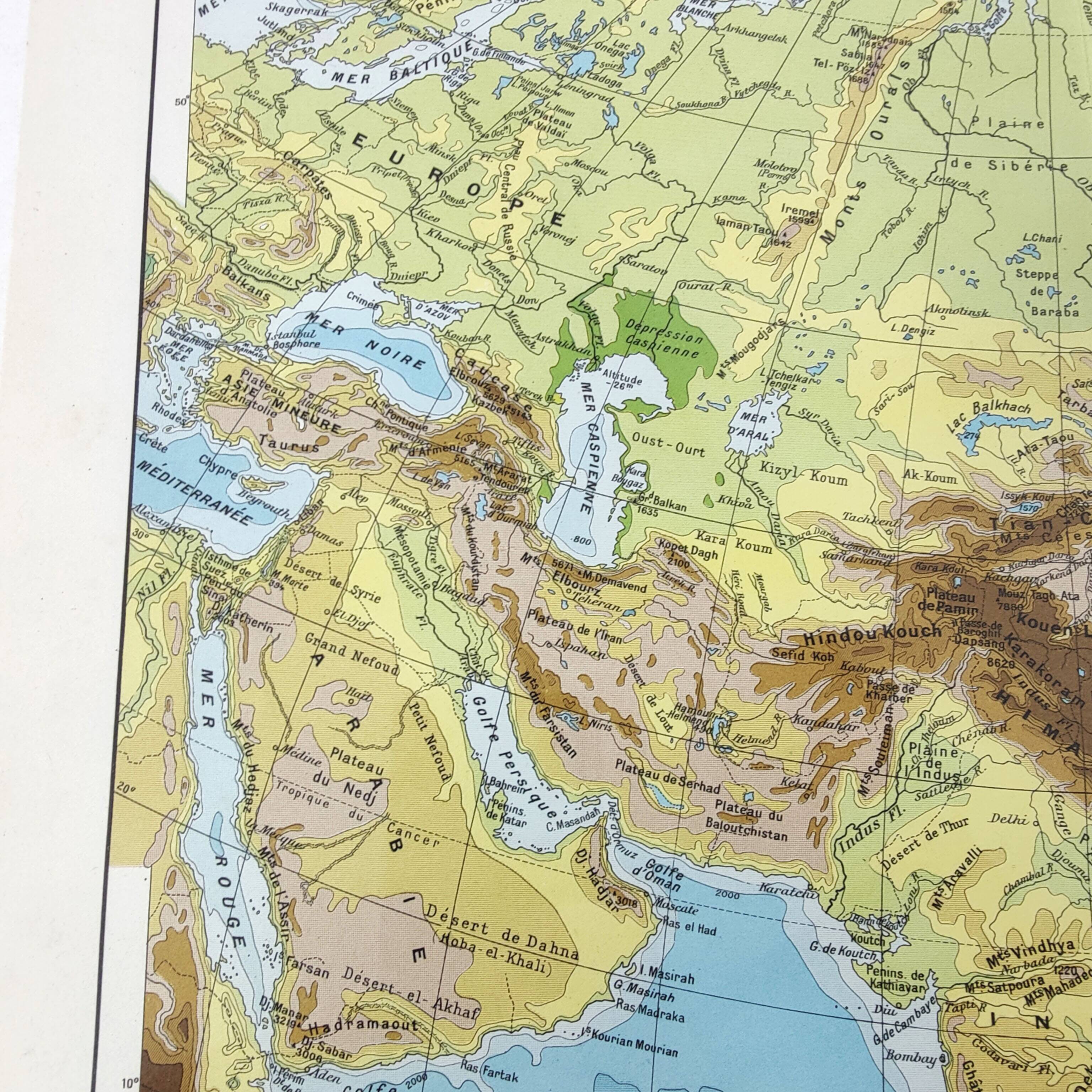 Vintage map Asia China Japan USSR India 43x43cm from 1950