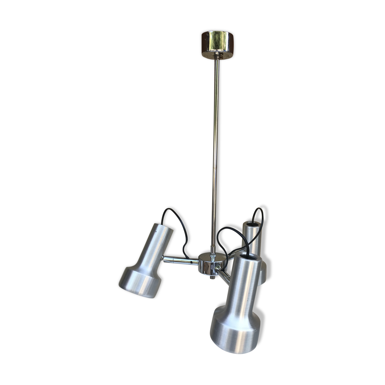 Old hanging 3 arm chromed metal + spots alu 70s vintage