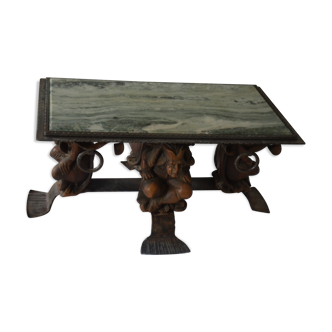 Wrought-iron marble table by designer Jean Maurice Rothschild circa 1950