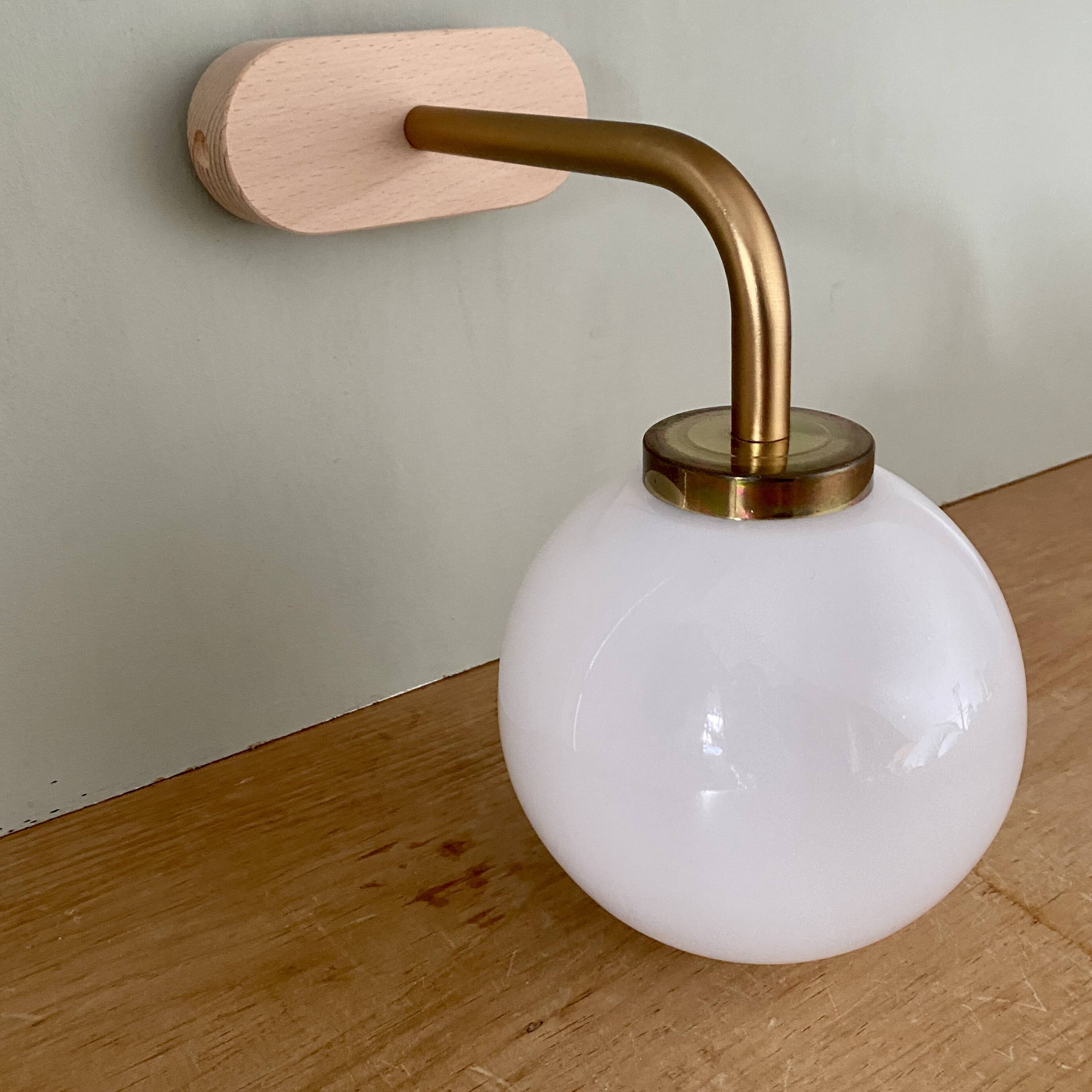 Vintage globe wall lamp in white opaline