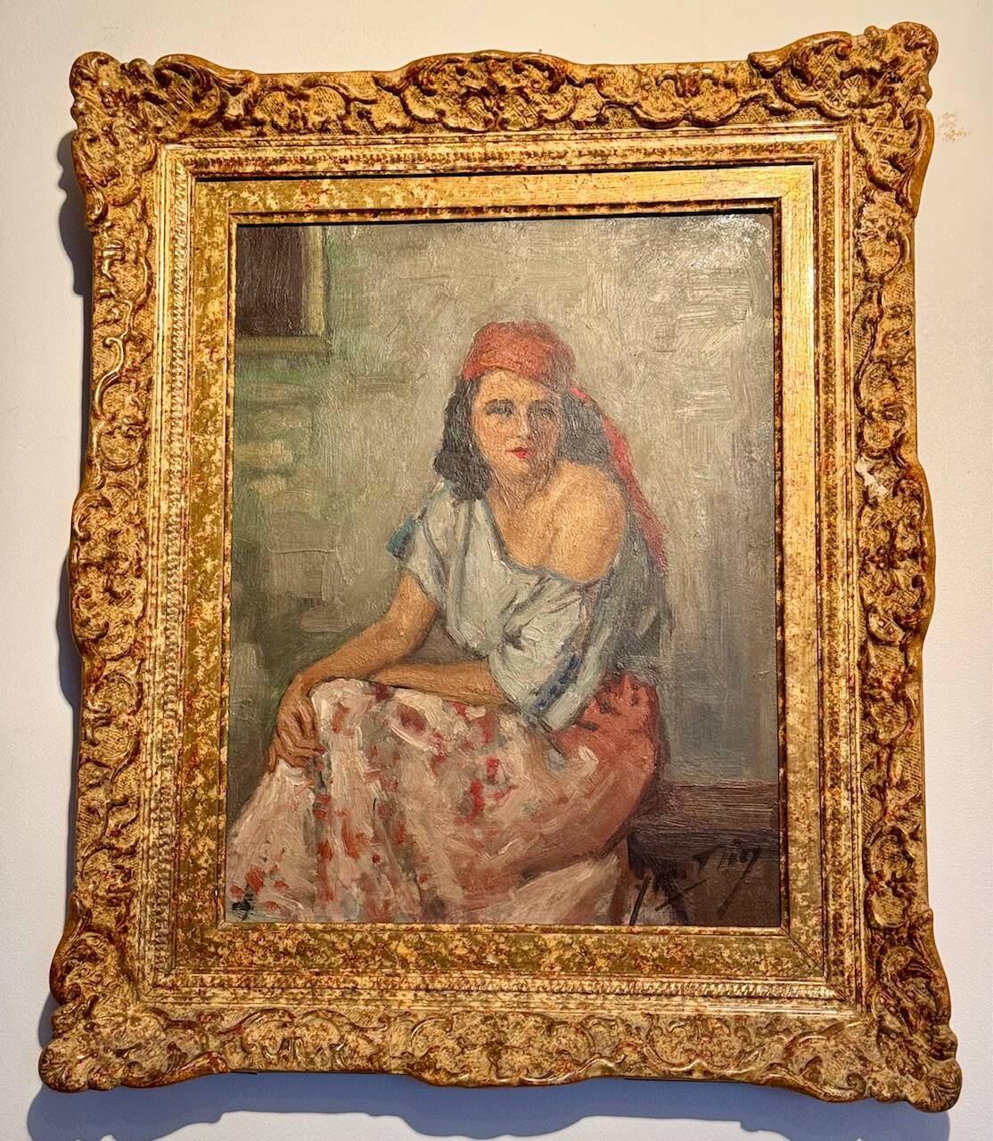 Old painting, portrait of a gypsy woman, signed Yves Diey, 20th century