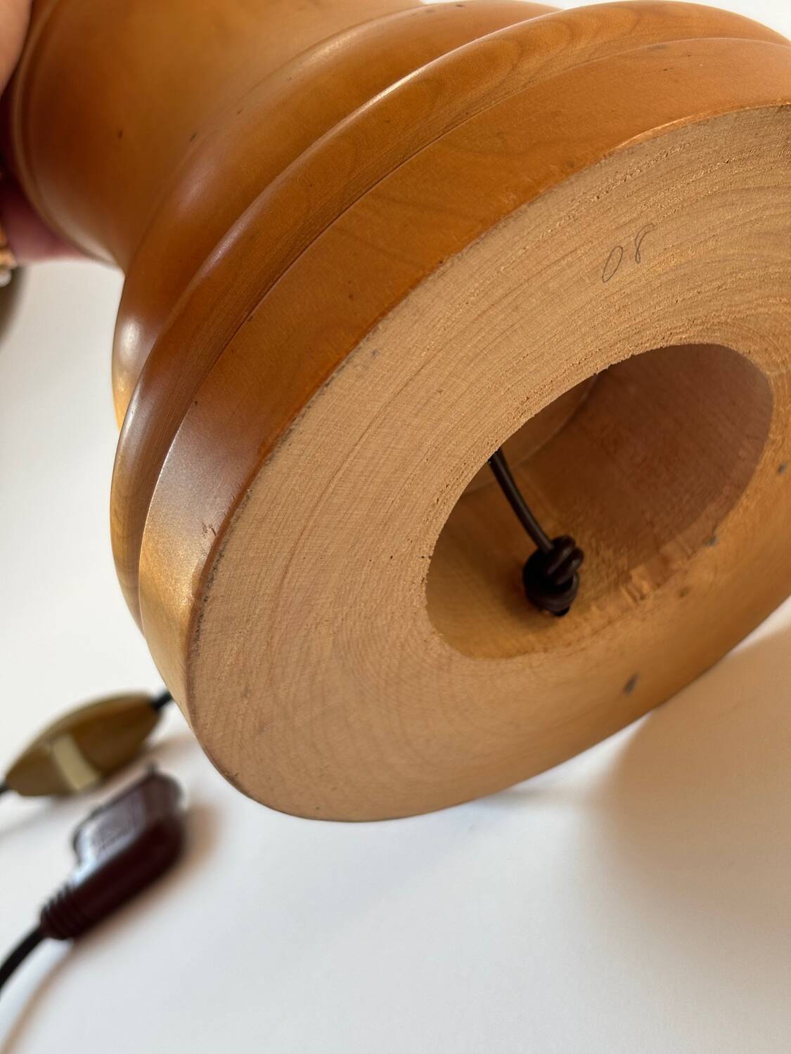 Turned wooden table lamp