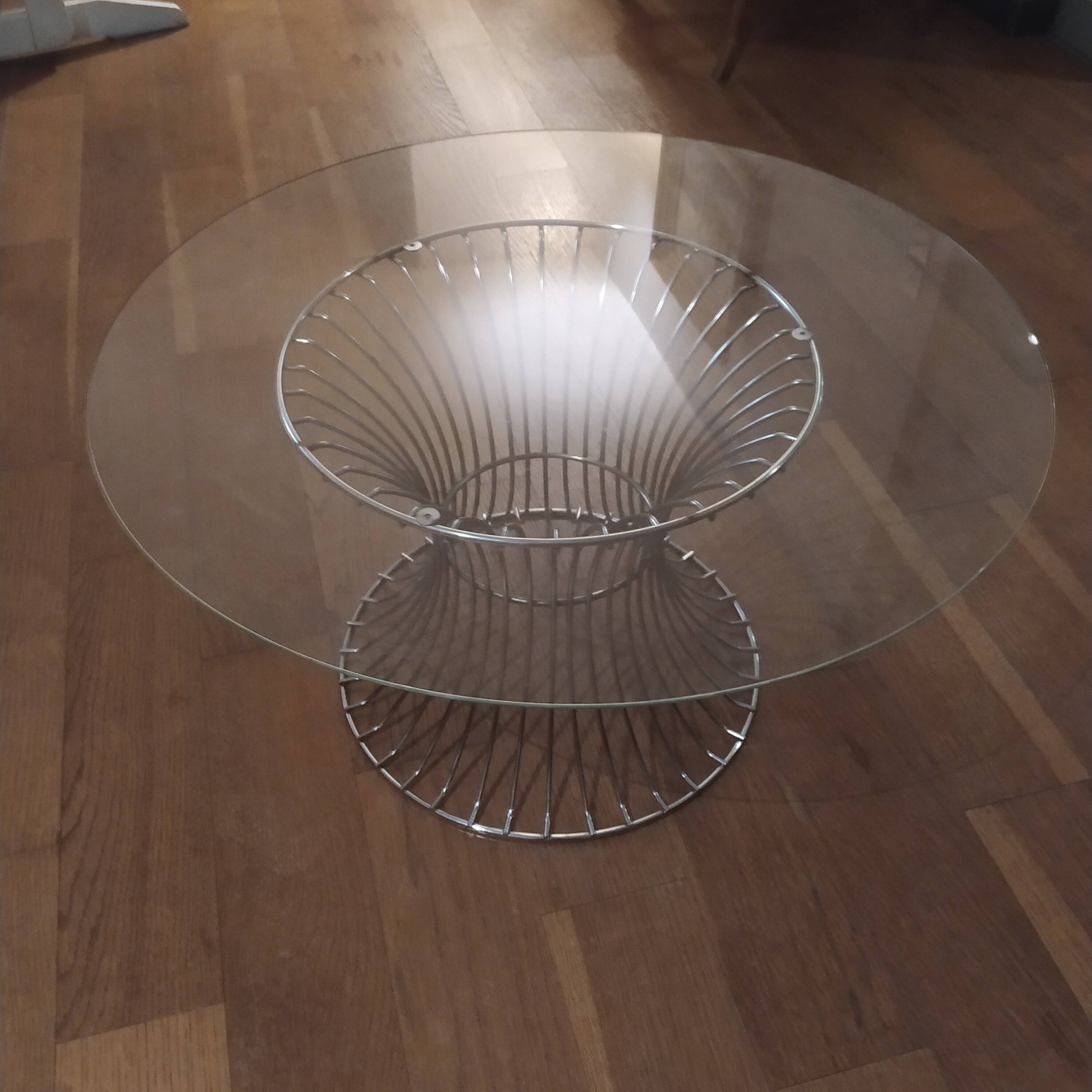 vintage 70s round designer coffee table with wire base