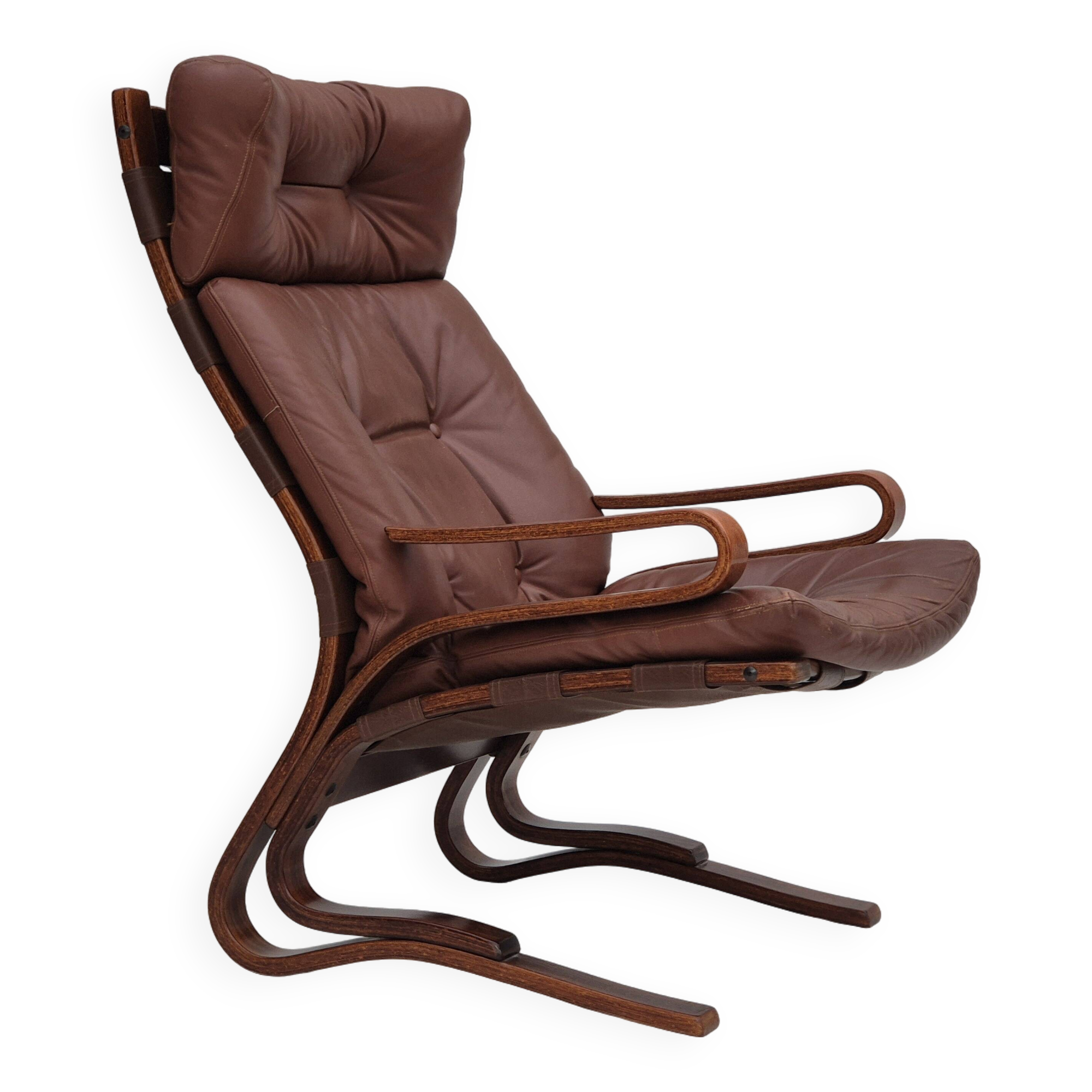 1970s, Scandinavian design, lounge chair, original condition, leather, bent wood.