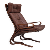 Années 1970, design scandinave, chaise longue, état d'origine, cuir, bois courbé.
