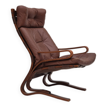 Années 1970, design scandinave, chaise longue, état d'origine, cuir, bois courbé.