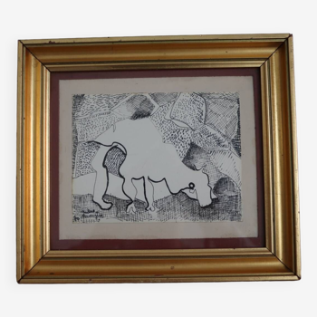 Tableau dessin " le taureau" Jules Mougin , le poète facteur
Abstrait art brut