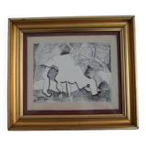 Painting drawing "the bull" Jules Mougin, the poet postman Abstract art brut