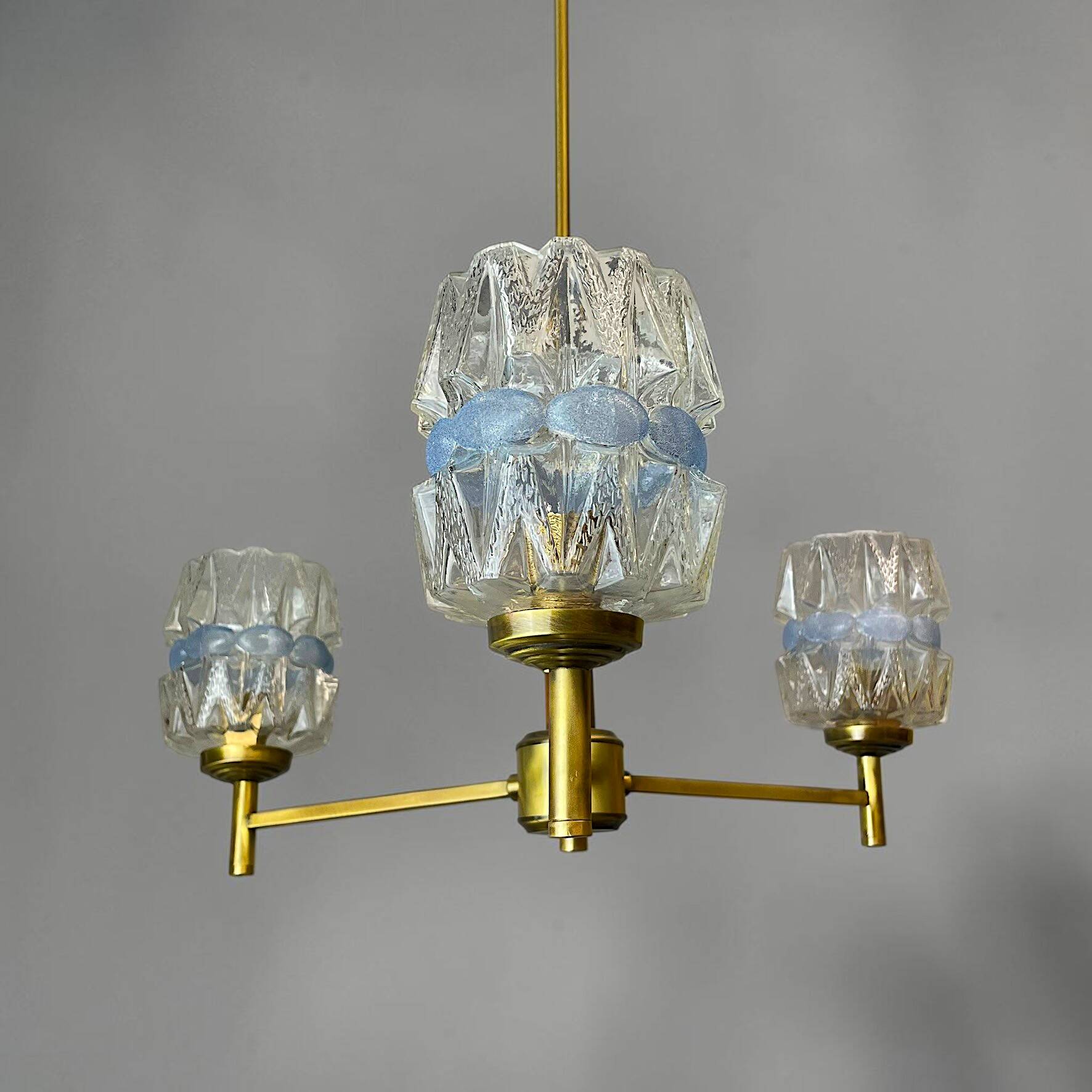 Mid Century Modern 3-light wood and glass chandelier