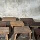 Small auxiliary stool in upcycled teak with a small hollow under the seat (3273)