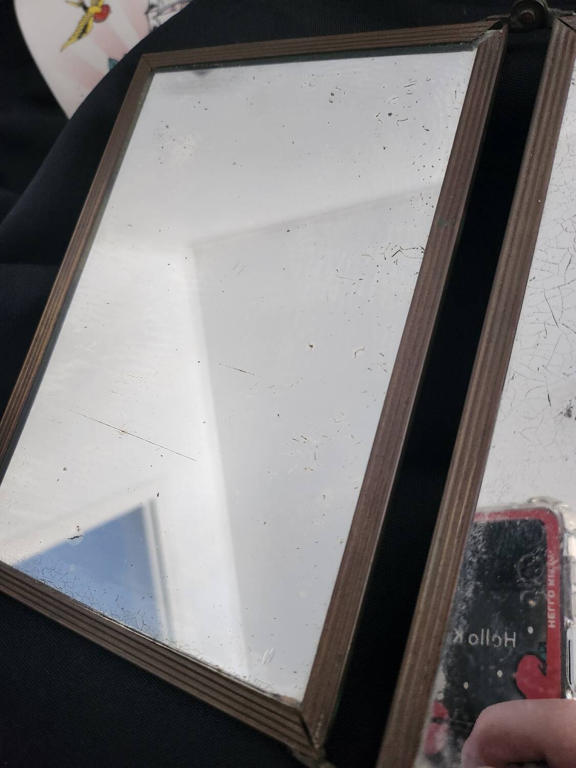 Antique barber-style triptych mirror