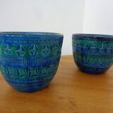 Italian Rimini Blue Ceramic Cachepots by Aldo Londi for Bitossi, 1960s, Set of 2