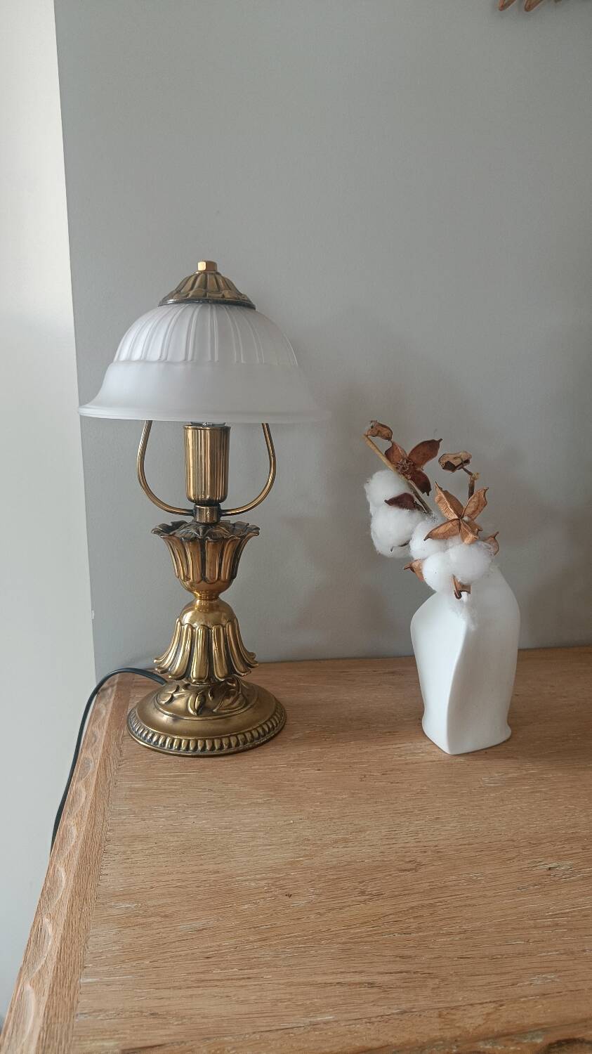 Vintage lamp in metal with brass finish and frosted opaline glass – 2 available