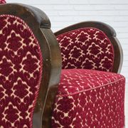 1960s, Danish armchair, cherry-red furniture velour, oak wood.