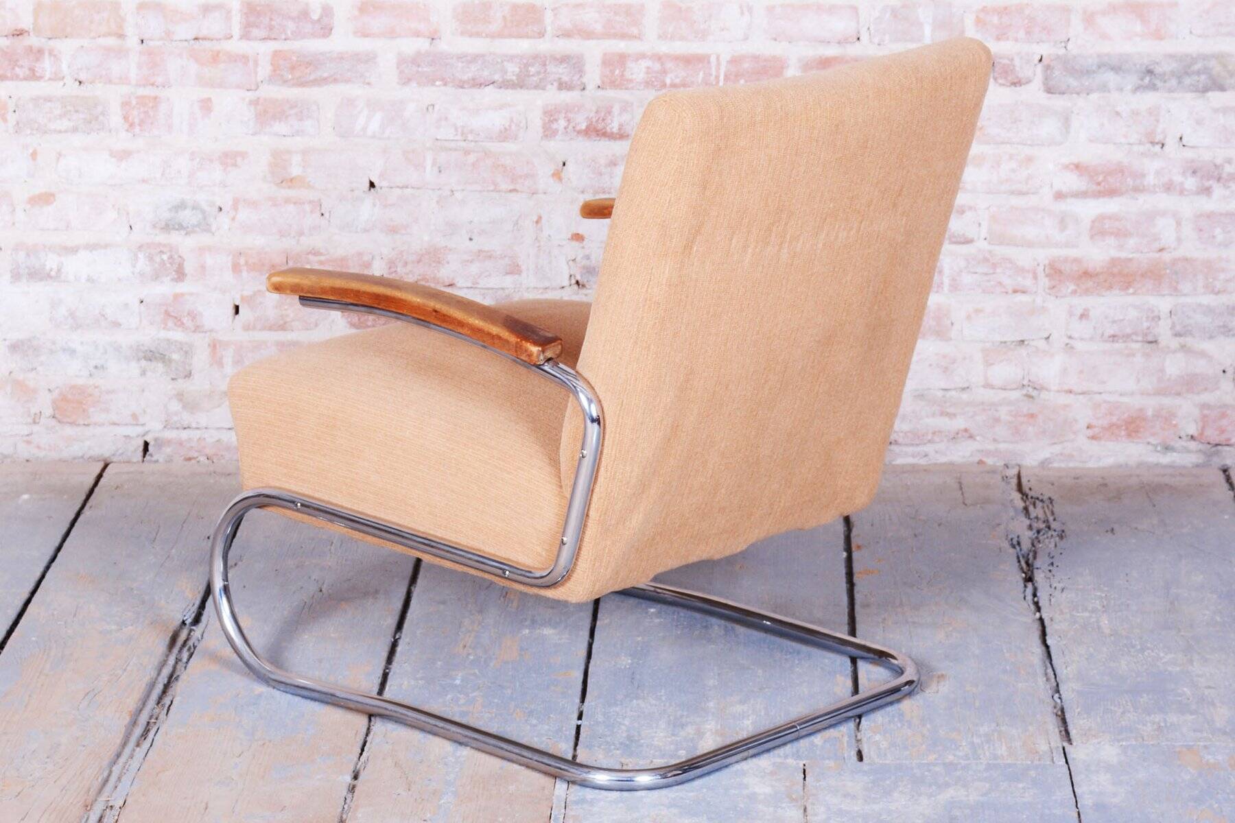 Bauhaus Armchair in Beech & Chrome attributed to Thonet, Czech, 1930s