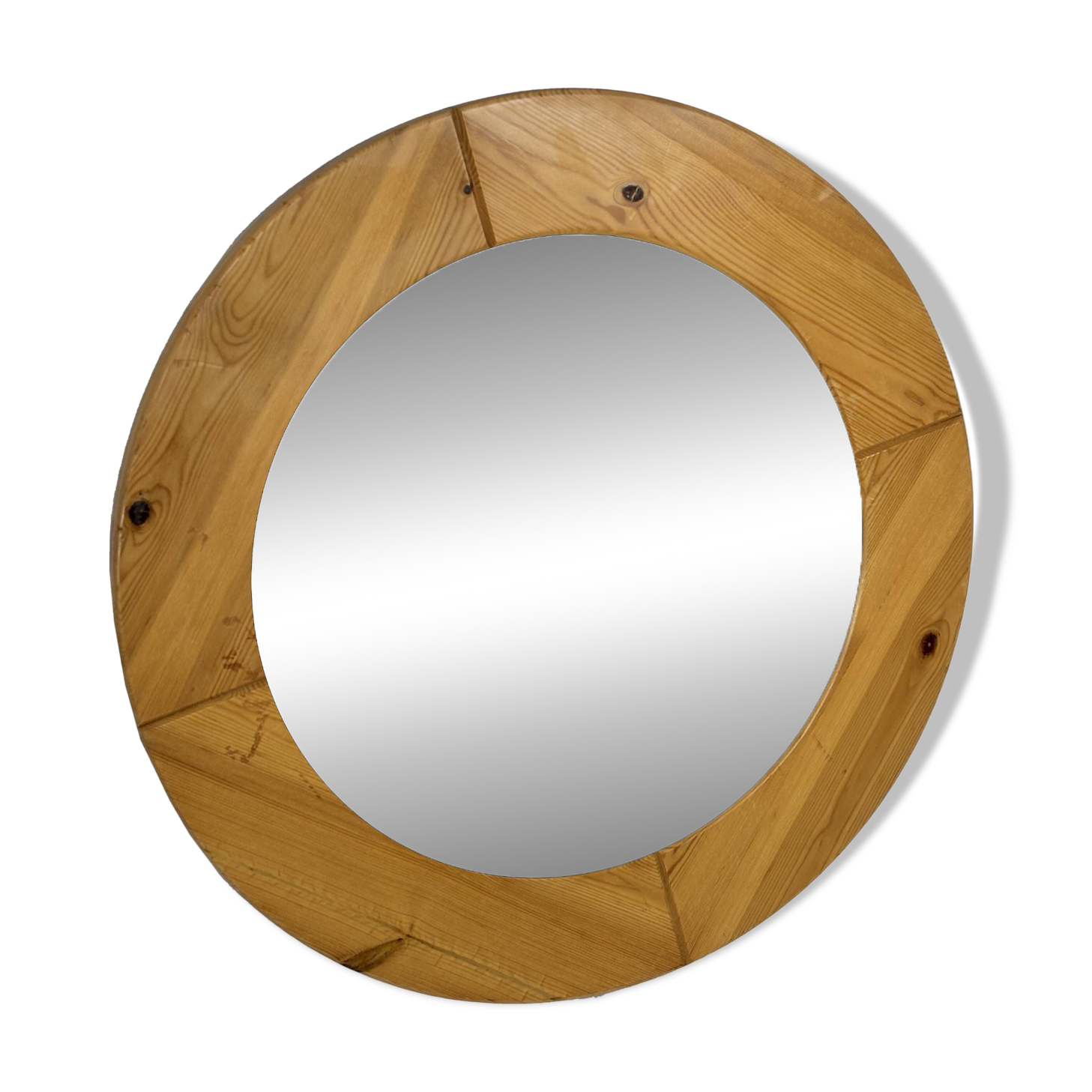 Vintage 70s round pine mirror Swedish design
