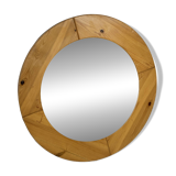 Vintage 70s round pine mirror Swedish design