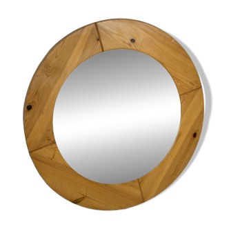 Vintage 70s round pine mirror Swedish design