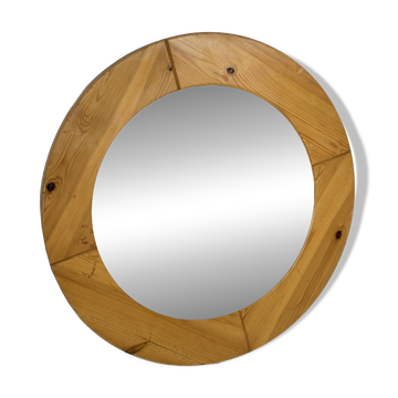 Vintage 70s round pine mirror Swedish design