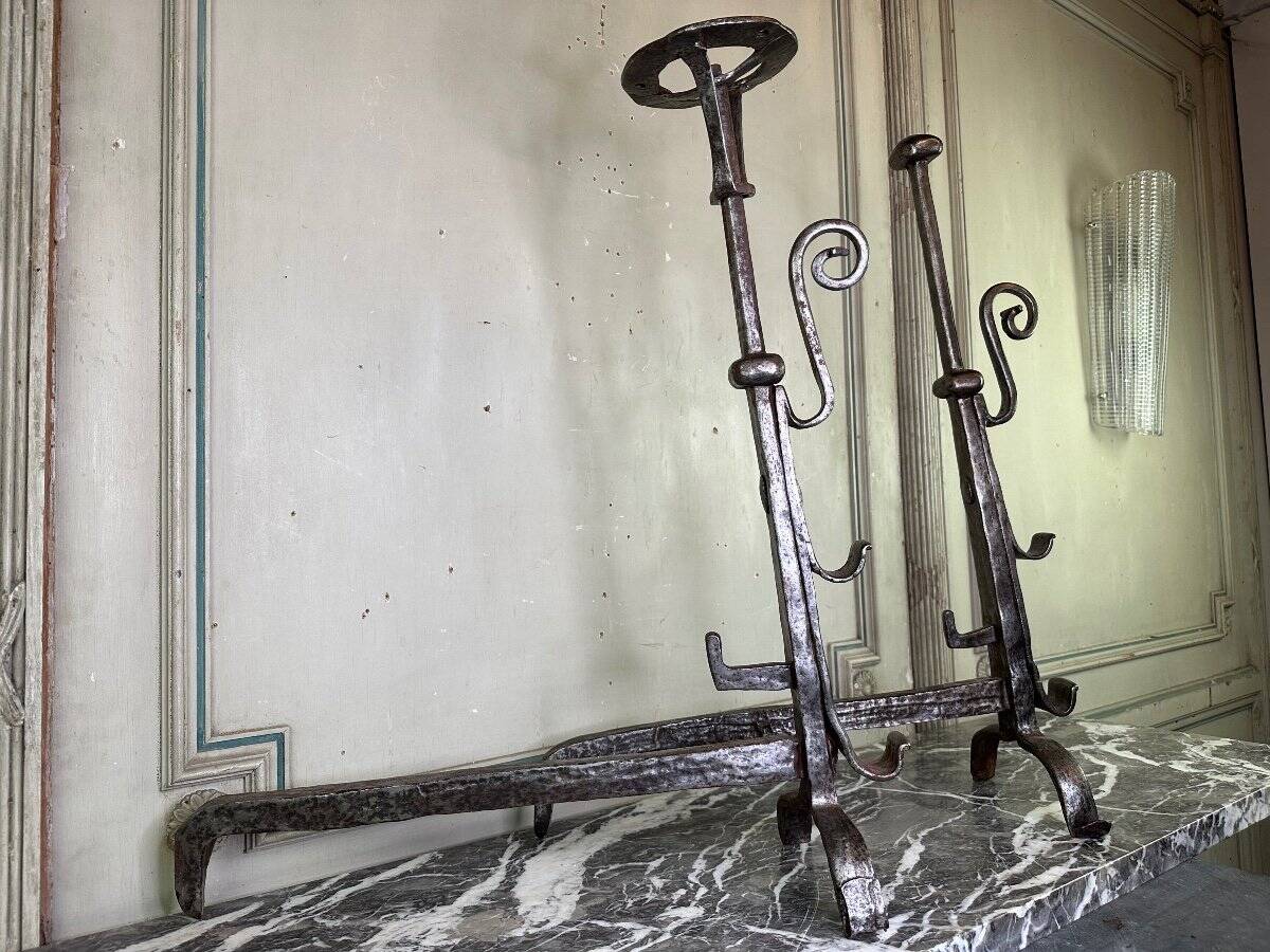 Pair of wrought iron candlesticks, 18th century