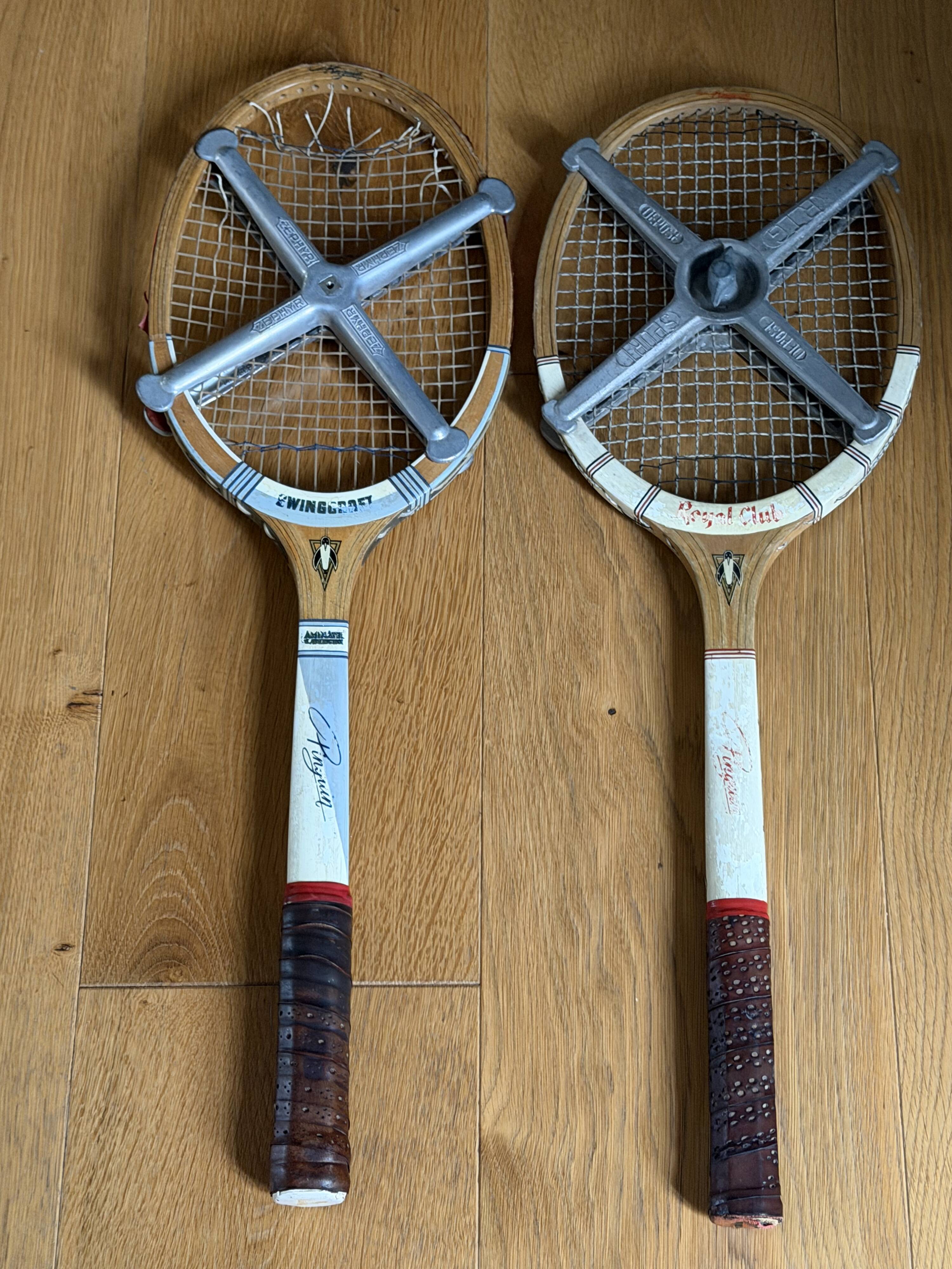 Vintage Pinguin rackets from the 1960s.