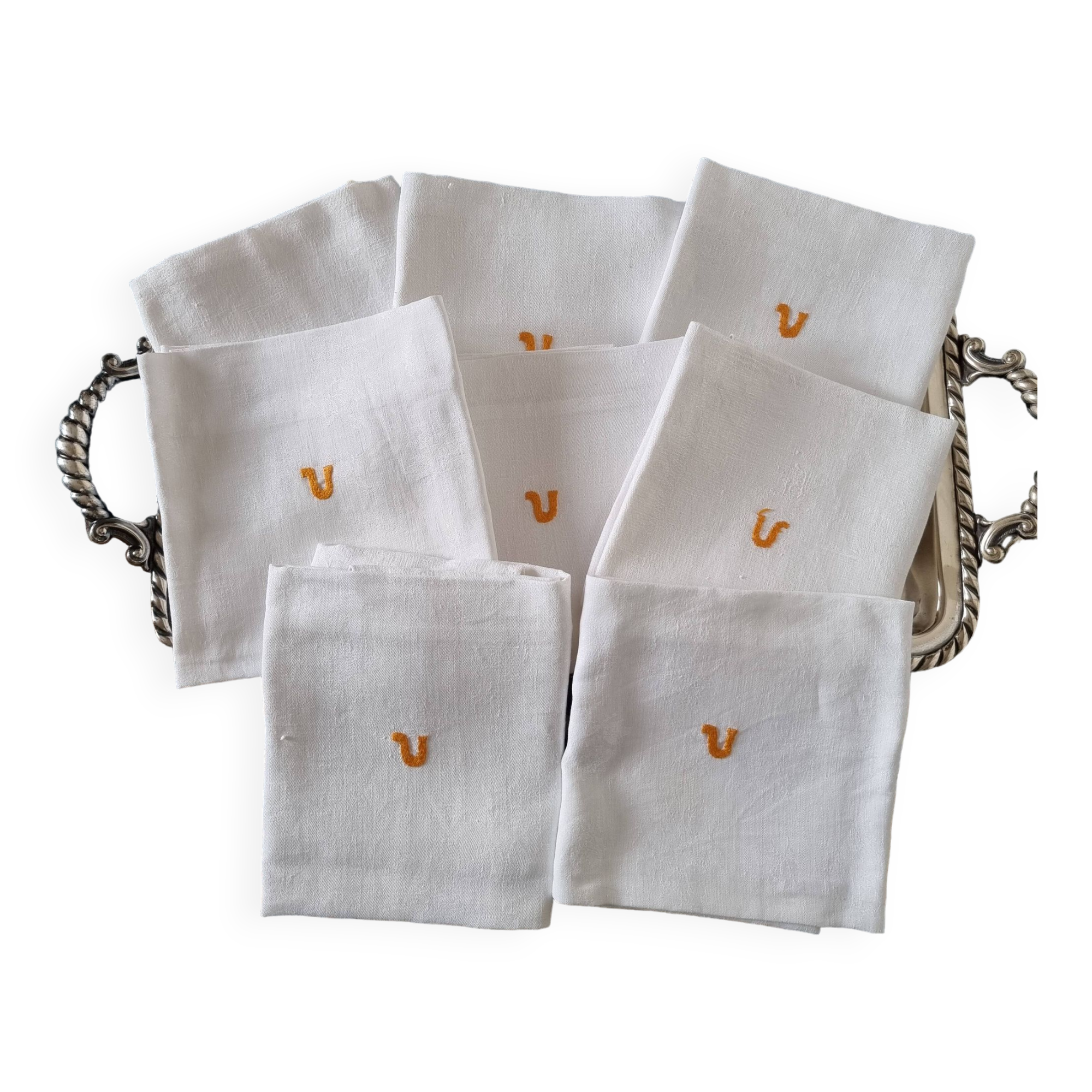 8 Anagram “V” Orange cotton fabric napkins