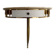 Floating wall console with drawer, brass body and marble top, 1960s, Italy