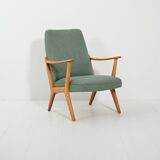 Scandinavian Beech Armchair with green wool upholstery, 1950-60s