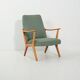 Fauteuil en hêtre scandinave avec revêtement en laine verte, années 1950-60.