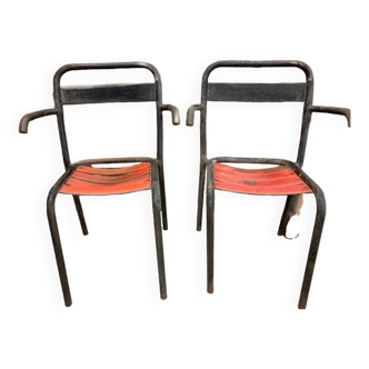 Pair of tolix t1 metal armchairs